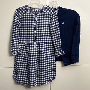 Vineyard Vines Set - Girls Flannel Dress and Cardigan Sweater. Size 7/8.